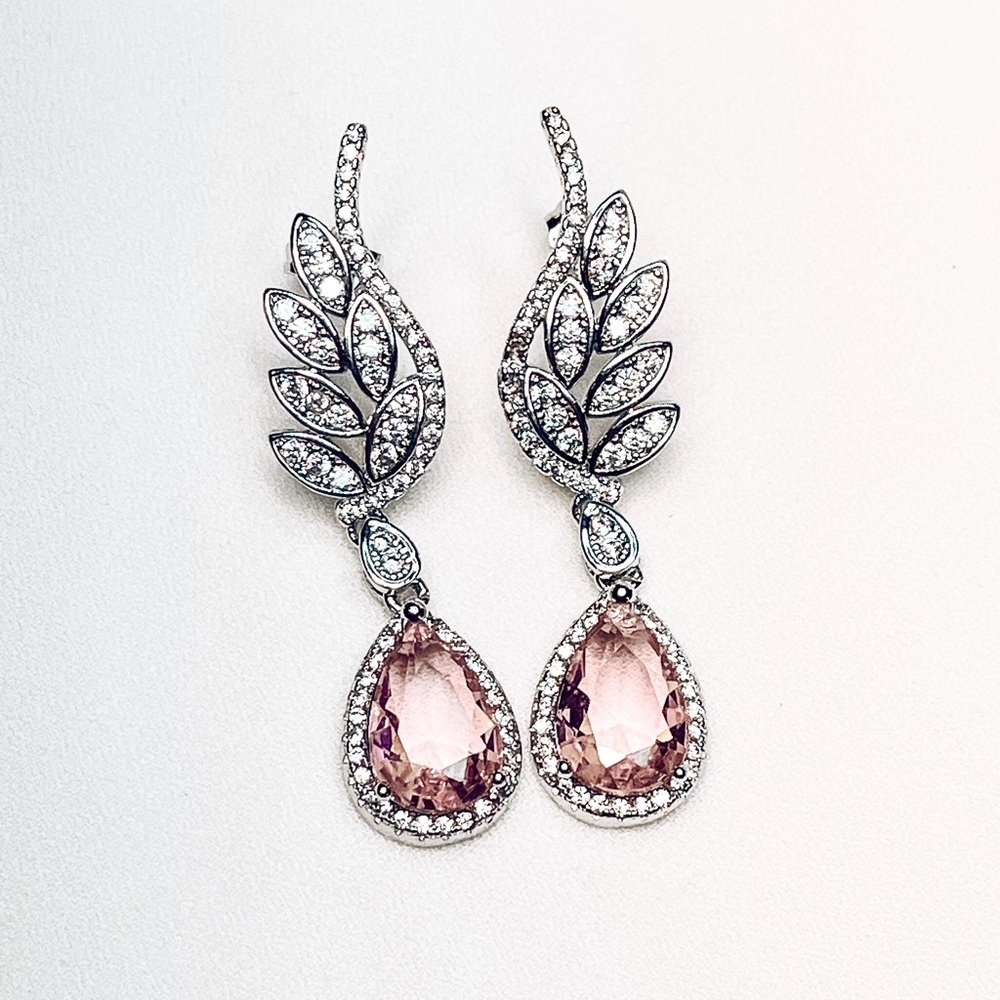 White Lily Jewelry Cubic Zirconia Silver Plated Pink Stones Drop Earrings